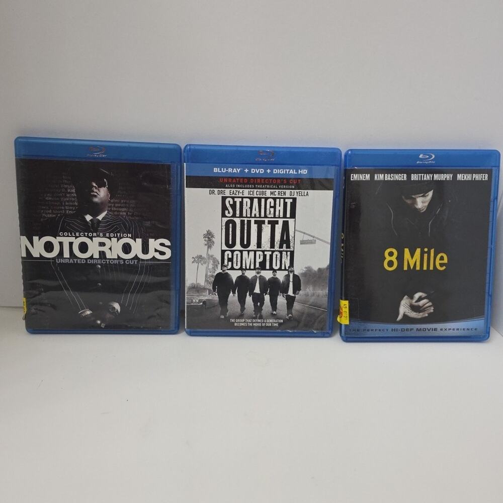 Lot Of 3 Rapper's Blu-ray Trio (8 Mile, Notorious, Straight Outta Compton)